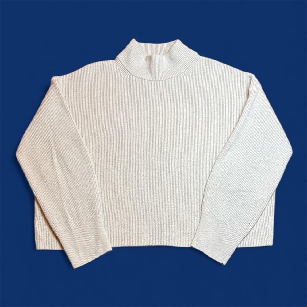 Lululemon Boxy Cotton-Blend Sweater Heathered Bone Cream sz est 8-10 - Picture 3 of 9